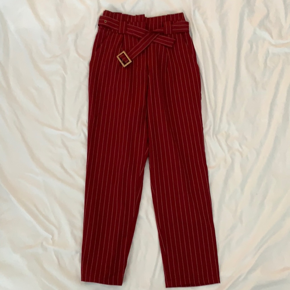 Red Striped Paper Bag Pants